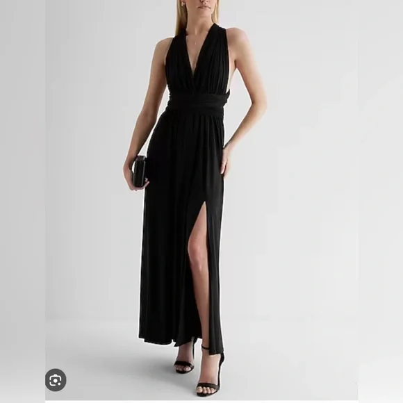 Express | Dresses | Nwt Express Vneck Sleeveless Convertible Side Slit  Black Maxi Dress | Poshmark